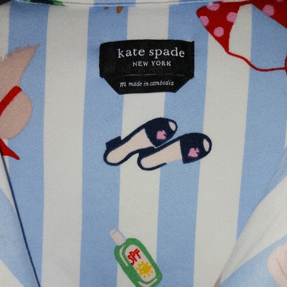 Kate Spade Aqua Stripe Pajamas Set PJ Shirt + Shorts Sleepwear KS12601T - Picture 5 of 16
